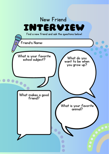 Back to School Student Interview Worksheet | Fun Icebreaker Activity for Making New Friends