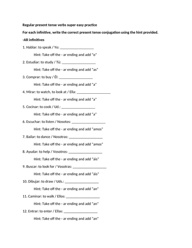 Regular present tense verbs super easy practice