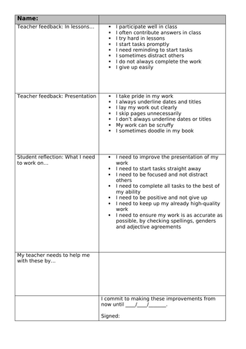 Quick teacher feedback sheet MFL