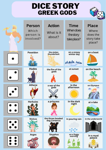 Dice Story - Greek Gods + Template and Word Bank