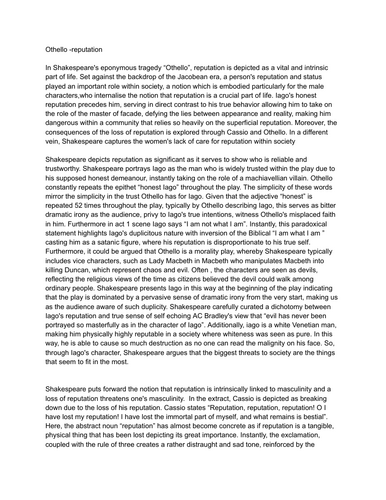 Othello A level Essays - Grade A