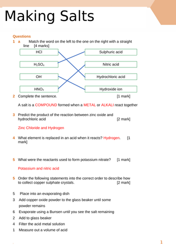 KS3 Year 7 Chemistry - Acids and Alkalis - Making Salts