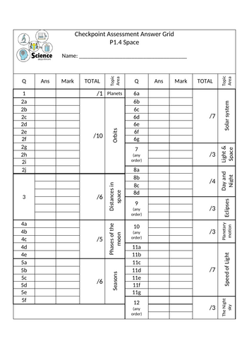 KS3 Year 7 Physics - Space - End of Topic Test and Dirt Extensions