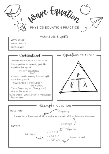 Wave equation - Physics equation worksheet