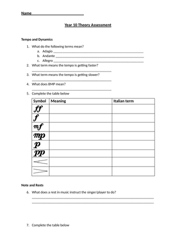 GCSE Music Theory Assessment