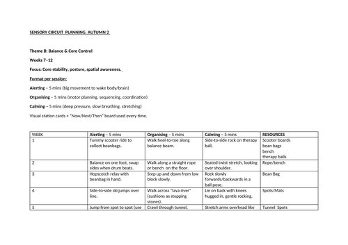 Autumn 2 Sensory circuit planning