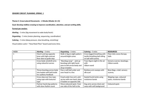 Spring 1 Sensory circuit planning