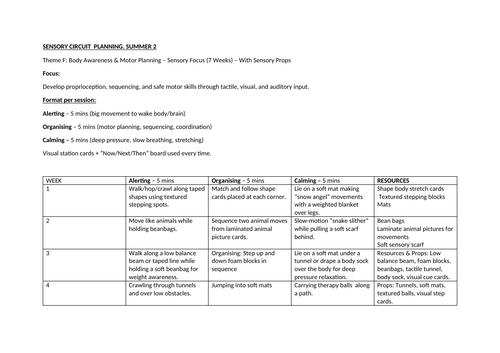 Summer 2 SENSORY Circuit training