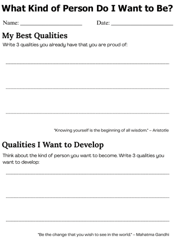 what kind of person do i want to be worksheet