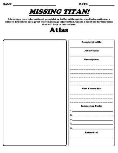 Greek Titans Worksheet Bundle "Informational Brochure" (14 Assignments)