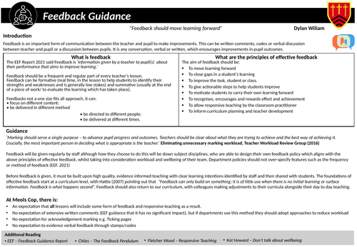 Whole School Feedback Guidance (Marking & Feedback Policy)