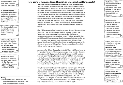 KS3 History - How useful is the Anglo Saxon Chronicle