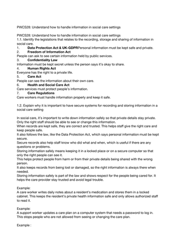 NCFE CACHE Level 2 Certificate in Preparing to Work in Adult Social Care: Handle Information Unit