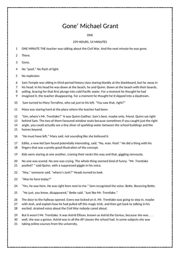 Gone - M. Grant GCSE ENG Lang paper 1 - NEW 2026