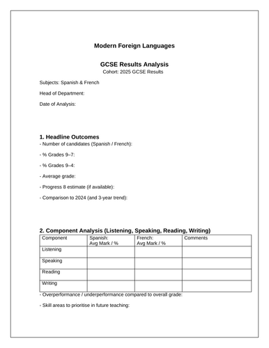 GCSE MFL Results Analysis for HoDs