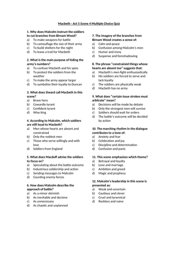Macbeth - Act 5 Multiple Choice Quizzes
