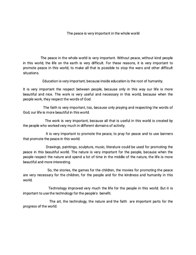 The peace is very important in the whole world