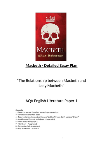 Macbeth - Detailed Essay Plan “The Relationship between Macbeth and Lady Macbeth”
