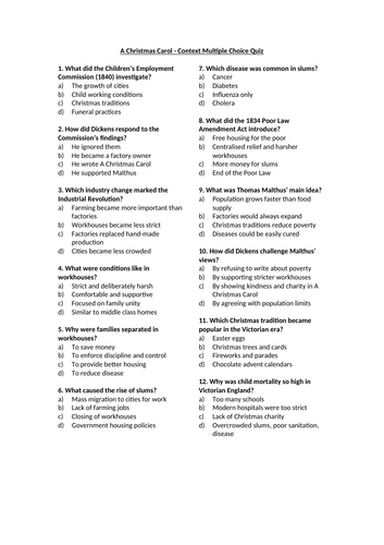 A Christmas Carol - Context Multiple Choice Quiz