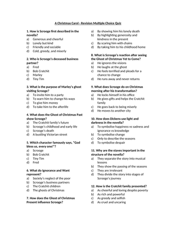 A Christmas Carol - Revision Multiple Choice Quiz