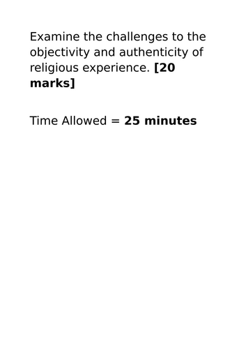 A-Level RS: Challenges to Religious Experience 20 Mark Essay + Model + Plan - Eduqas Philosophy