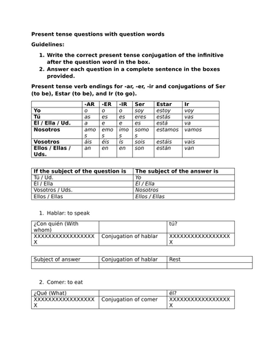 Present tense questions with question words
