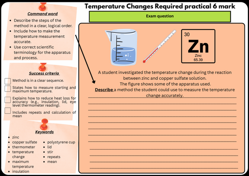GCSE Chemistry Required Practical 6-Mark Exam Question Worksheet | Temperature Changes