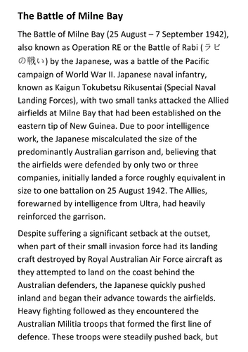 The Battle of Milne Bay Handout