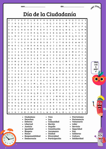 Spanish Citizenship Day Word Search Puzzle Worksheet