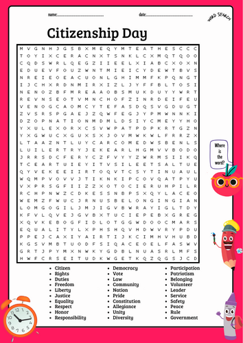 Citizenship Day Word Search Puzzle Worksheet