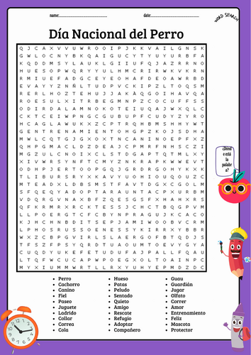 Spanish National Dog Day Word Search Puzzle Worksheet