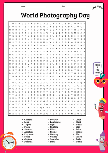 World Photography Day Word Search Puzzle