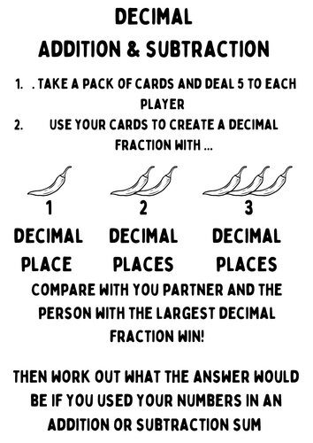 Addition/subtraction Decimal card game
