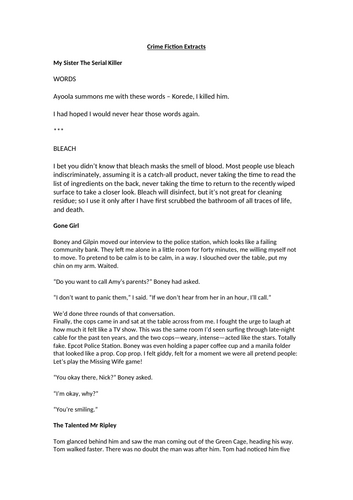 Crime Fiction Extracts Worksheet