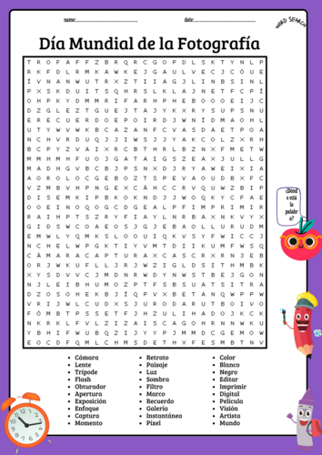 World Photography Day Word Search Puzzle