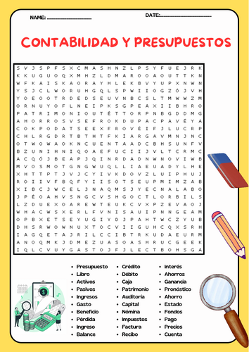 Spanish Accounting & Budgeting Word Search Puzzle