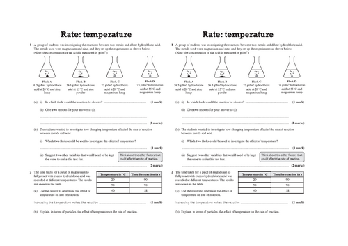 KS4 Year 10 - Rates of Reaction - Factors which affect rate of reaction - Temperature