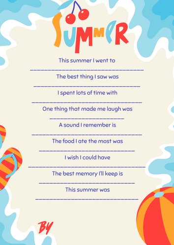 Summer Poem - Back to School Activity