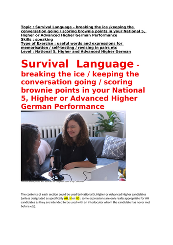 German : Survival Language –  getting through your N5, Higher or AH Performance