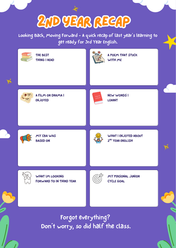 2nd Year Recap – Day One Activity for 3rd Year English