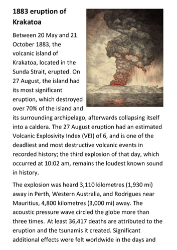 1883 eruption of Krakatoa Handout