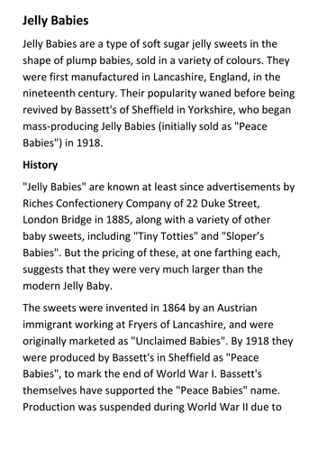 Jelly Babies and World War One