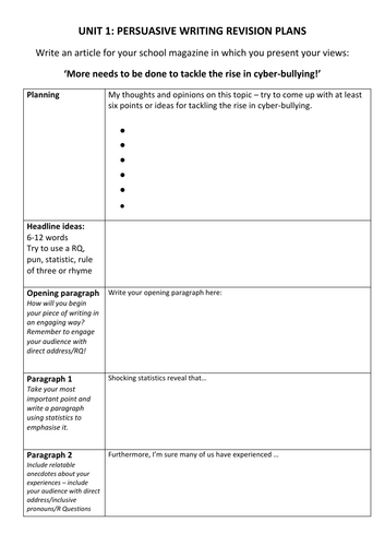 Persuasive Writing Planning Frames