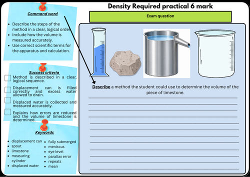 FREE GCSE Physics Required Practical Worksheet – Density of an Irregular Object (Displacement)