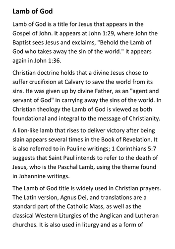 Lamb of God Handout