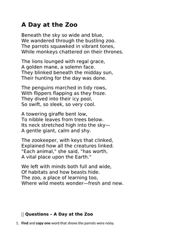 Reading comprehensions poetry - SATs style