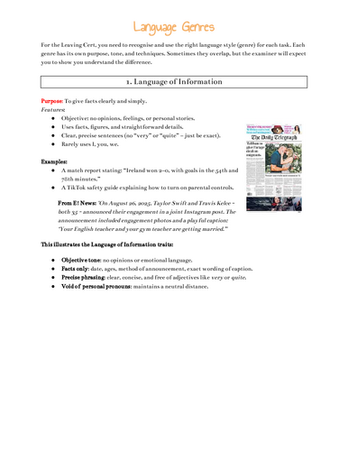Leaving Certificate - Language Genres