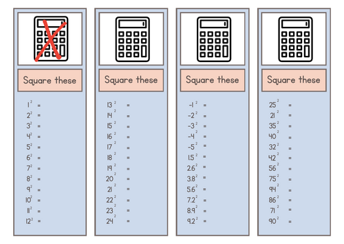 Squaring activity sheet