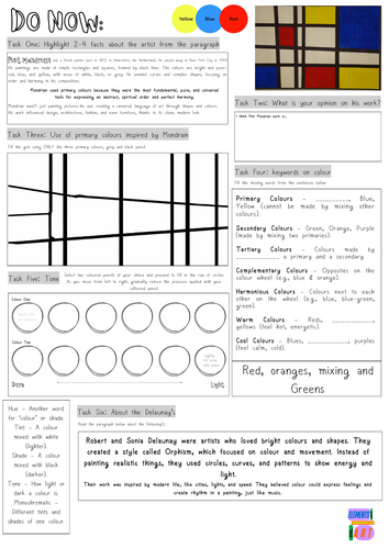 Art lesson DO NOW worksheet