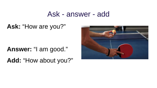 Ask-answer-add conversation slides for ESL lessons